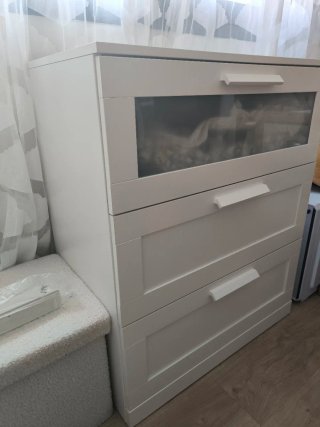 2 Cómodas de 3 cajones blanco/vidrio esmerilado