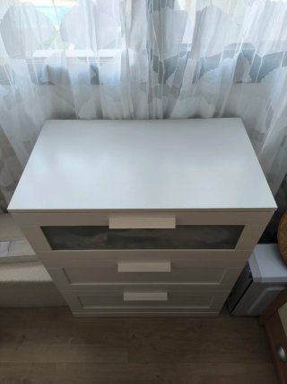 2 Cómodas de 3 cajones blanco/vidrio esmerilado