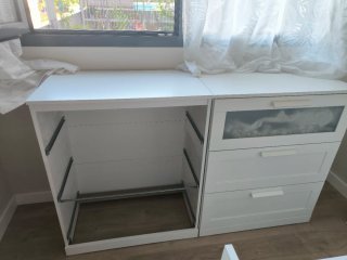 2 Cómodas de 3 cajones blanco/vidrio esmerilado