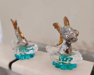 Coppia statuine Pesciolini in vetro e metallo