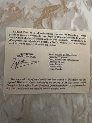 Moneda 10 Euros Plata Sudáfrica Campeones