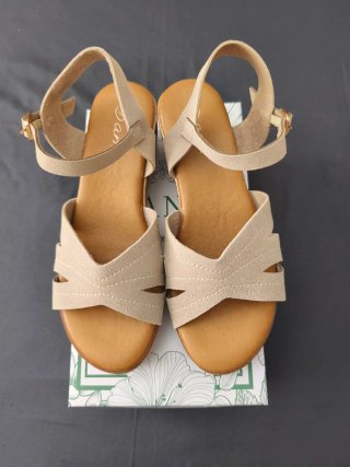 Sandalias cuña mujer beige n°36 nuevas