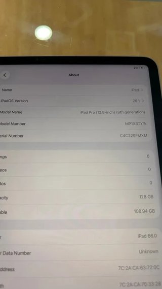 iPad Pro 12.9 6th Gen 128GB 5G M2