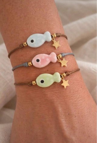 Pulseras peces cerámica y acero inoxidable