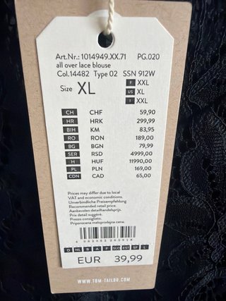 Blusa de encaje negra talla XL
