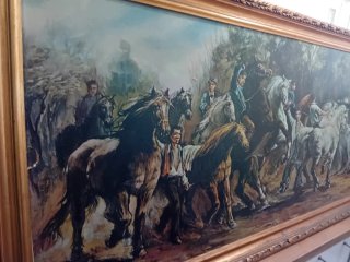 Cuadro Lienzo vintach Caballos y Jinetes marcó de