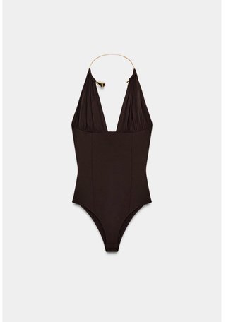 Body con choker marrón