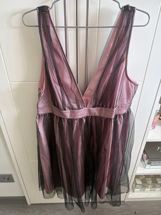 Vestido fiesta tul brillante rosa y negro