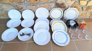 16 PLATOS. PLANOS,HONDOS, 6VASOS,TAZAS CUCHARILLAS