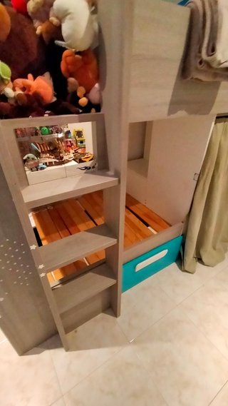 Cama alta litera madera y azul