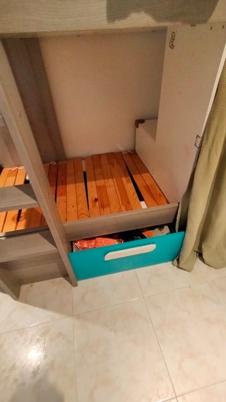 Cama alta litera madera y azul