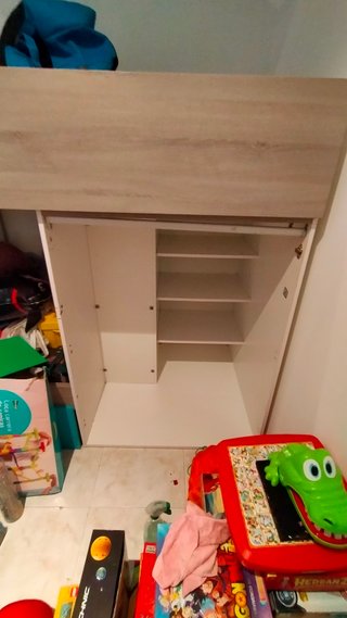 Cama alta litera madera y azul