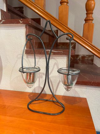 Candelabro doble metal y cristal