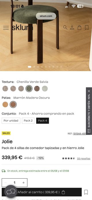 4 Sillas SKLUM Jolie - Nuevas - No envíos