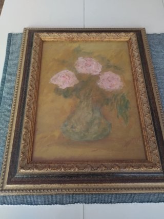 Cuadro al óleo de flores rosas