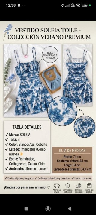 Vestido Soleia Toile Verano Premium Talla S