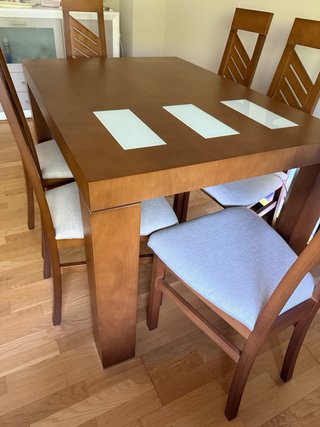 Conjunto mesa comedor y 6 sillas madera