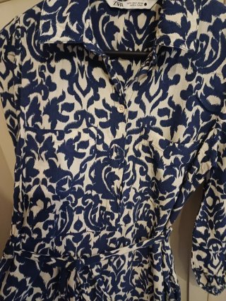 Vestido Zara Estampado Azul y Blanco Talla S