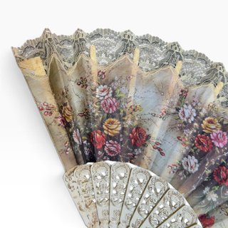 Leque Vintage Renda Floral Decorativo