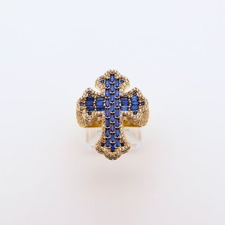 Anillo Cruz Circonitas Azules y Blancas