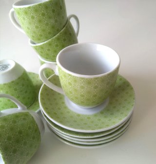 Juego 6 Tazas de Café Porcelana Verde