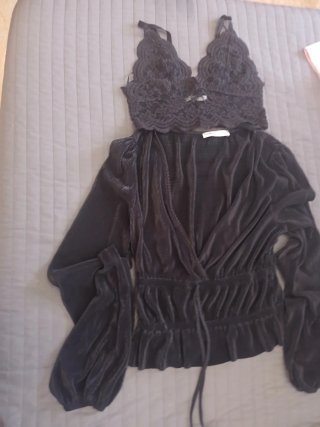 Conjunto Pull&Bear Top y Blusa Negro Talla M