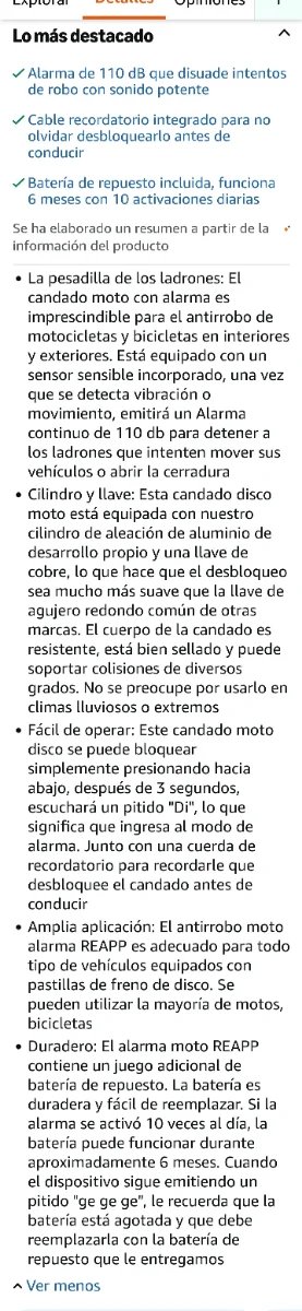 Candado Disco Moto bici Patinete con Alarma 110dB