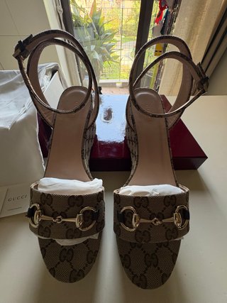 Cuñas Gucci Lona y piel Marrón