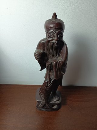 Antigua Talla China Sabio Madera Maciza
