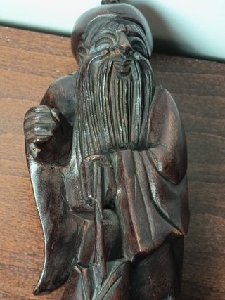 Antigua Talla China Sabio Madera Maciza