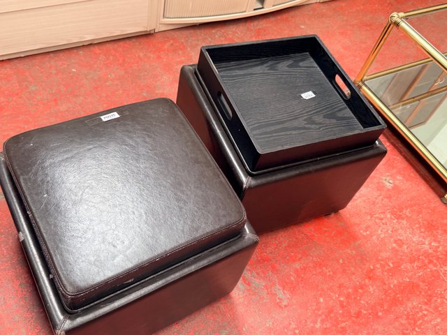 Taburete/Mesa Auxiliar Cuero Marrón