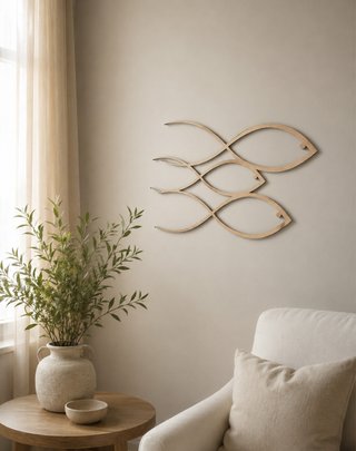 Decoración de pared de peces de madera