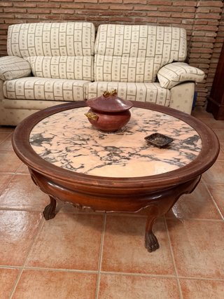 Mesa redonda mármol y madera