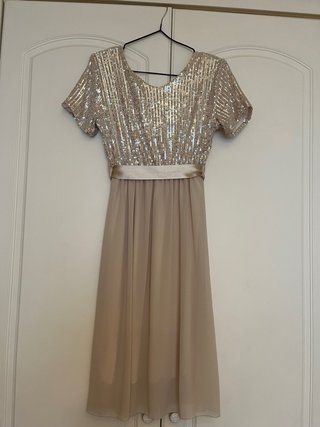 Vestido fiesta lentejuelas beige/dorado