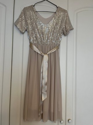 Vestido fiesta lentejuelas beige/dorado
