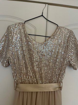Vestido fiesta lentejuelas beige/dorado