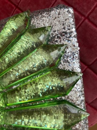Bolso Glitter Plata y Verde con Abalorios