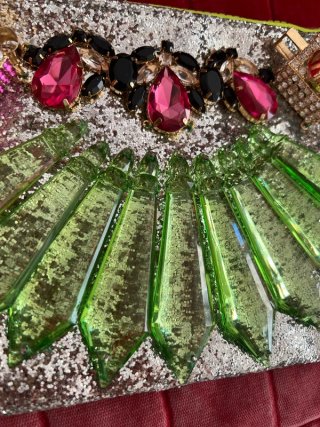 Bolso Glitter Plata y Verde con Abalorios