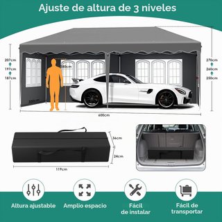 Carpa plegable 3x6m negra impermeable 18m²