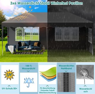 Carpa plegable 3x6m negra impermeable 18m²