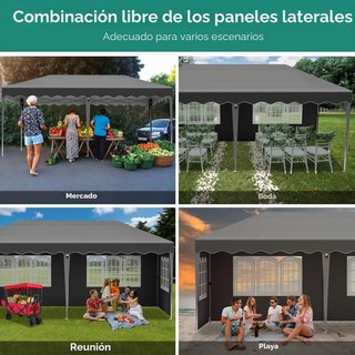 Carpa plegable 3x6m negra impermeable 18m²