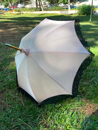 Paraguas vintage 65 cm beige y negro