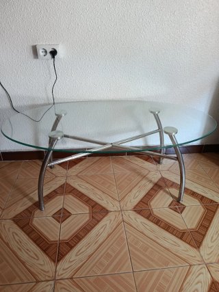 Mesa de centro cristal y metal