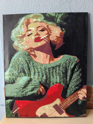 Cuadro pintado a mano: Mujer con guitarra