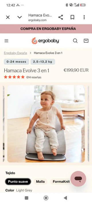 Hamaca Ergobaby Evolve 3 en 1. Nueva