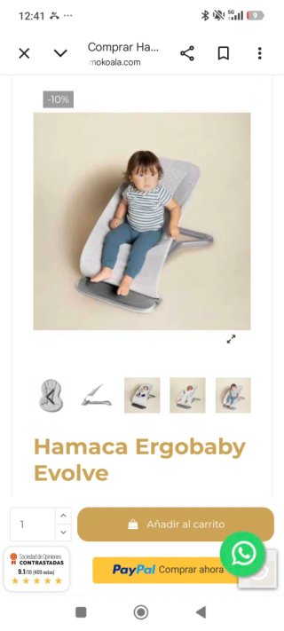 Hamaca Ergobaby Evolve 3 en 1. Nueva