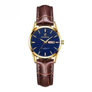 Reloj Mujer Caja Dorada Dial Azul Elegante 28mm