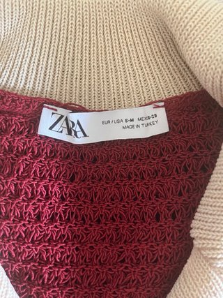 Chaqueta Zara punto fino beis y burdeos