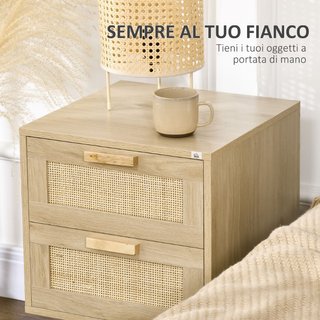 Mesa de cama con 2 cajones de estilo Boho, 40x40x5