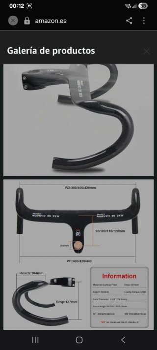 Manillar Carbono Integrado RXL SL bicicleta carret